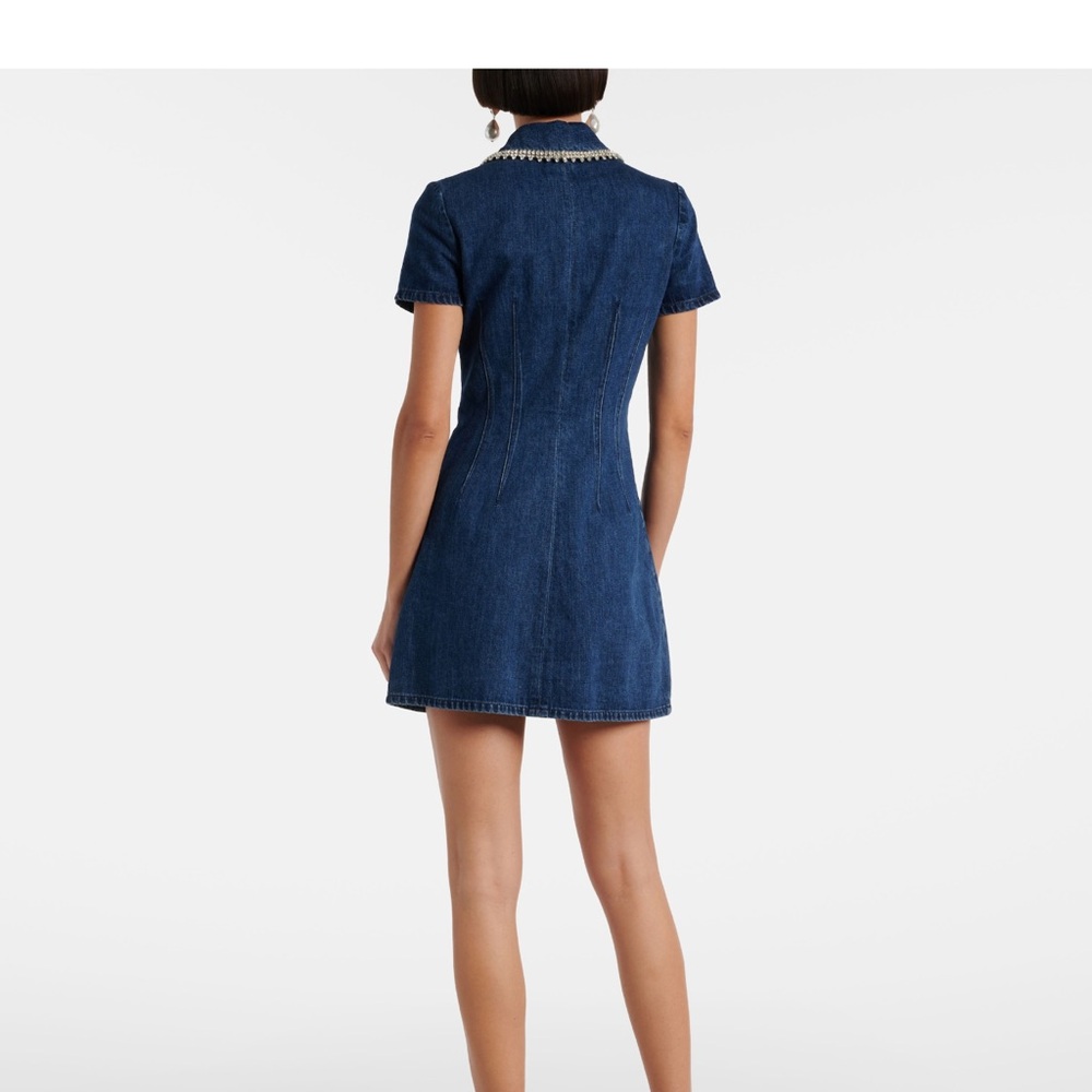 Self-Portrait Dark Blue Denim Mini Dress with Pearl Trim - Picture 4 of 6
